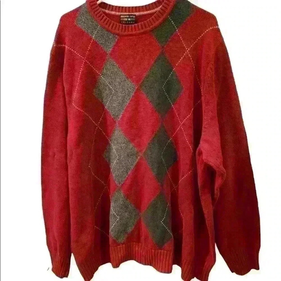 Alexander Julian Colours Big & Tall Sz 2XLT Red Argyle Crew Neck Sweater - Picture 1 of 4